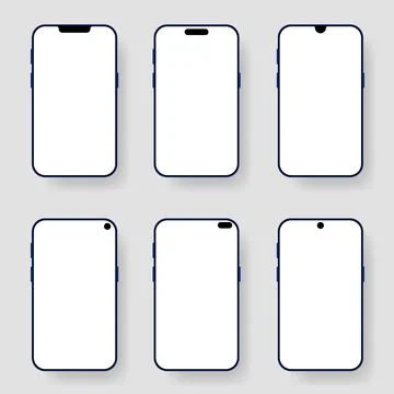 Modern smartphone mockup collection with multiple front camera designs Illustrazione stock
