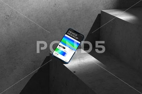 Modern Smartphone Mockup on Dark Steps PSD Template
