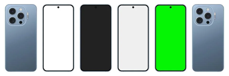 Modern smartphone mockup pack with front back and chroma screens Stock Illustration