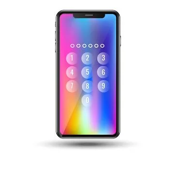 Modern Smartphone Mockup with Passcode Lock Screen and Vibrant Gradient Bac.. Ilustración de archivo