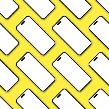 Modern smartphone mockup. Seamless pattern with a set of phones on yellow b.. Stock Illustration