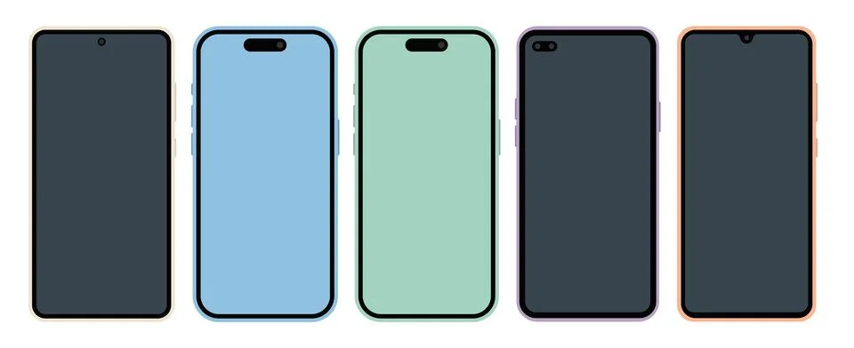Modern smartphone mockup set with blank mobile screen templates 库存插图