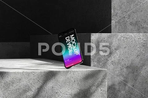 Modern Smartphone Mockup on Stone Block PSD Template