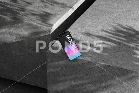 Modern Smartphone Mockup on Stone Platform PSD Template