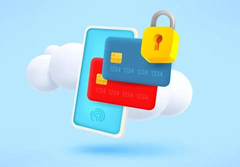 Modern smartphone payment security concept with fingerprint, padlock and pl.. Stock Illustration