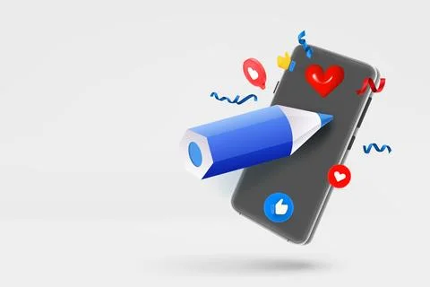 Modern smartphone with pencil. 3d vector banner with copy space Stock Illustration