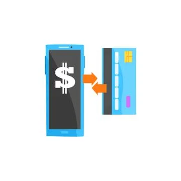 Modern smartphone processing mobile payment from credit card, online banking Illustrazione stock