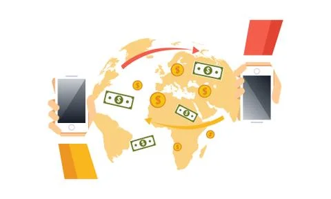 Modern smartphone with processing of mobile payments, electronic funds transfers Stock Illustration