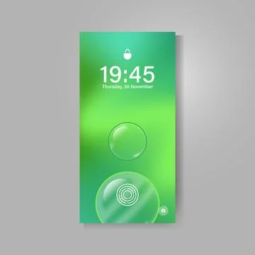 Modern smartphone screen with abstract bubble wallpaper concept Illustrazione stock