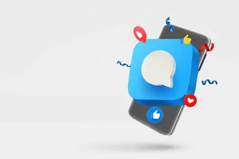 Modern smartphone with speech bubble. 3d vector banner with copy space Stock Illustration