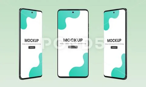 Modern smartphone with thin, round edges in three positions mockup PSD 템플릿
