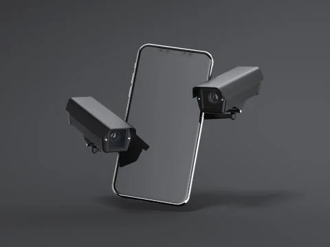 Modern smartphone with two black spy cams. 3d rendering 스톡 일러스트