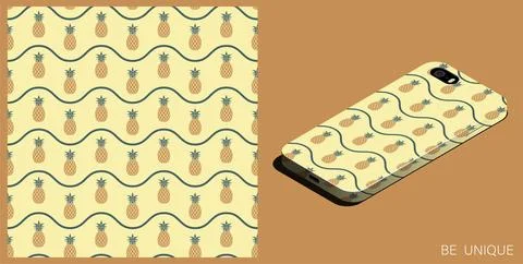 Modern smartphone in unique case decorated seamless pattern with juicy pine.. Stock Illustration