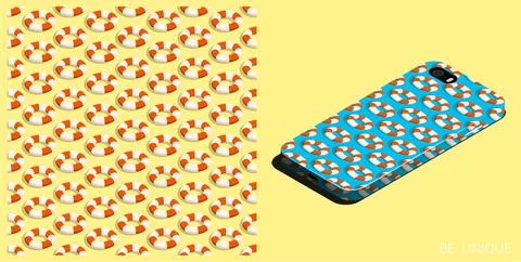 Modern smartphone in unique case decorated seamless pattern with red white .. Stock Illustration