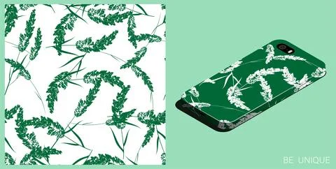 Modern smartphone in unique case decorated cereal grass with panicle fluffy.. Stock-Illustration