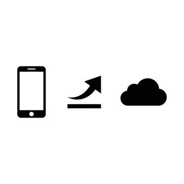 Modern smartphone uploading data to cloud storage symbol with arrow connect.. Illustrazione stock