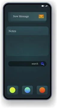 MODERN SMARTPHONE USER INTERFACE WITH MESSAGE, NOTES, AND SEARCH FUNCTIONS Stock Illustration