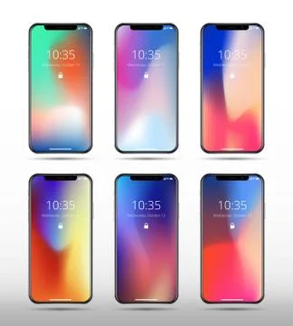 Modern smartphone vector mockups with abstract contemporary color screens Ilustração Stock