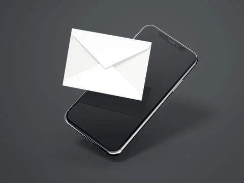 Modern smartphone with white envelope. 3d rendering Stock-Illustration