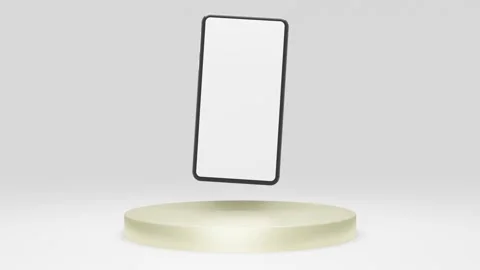 Modern smartphone with white isolated screen on podium grey gold.3d illustration Video stock 169616979