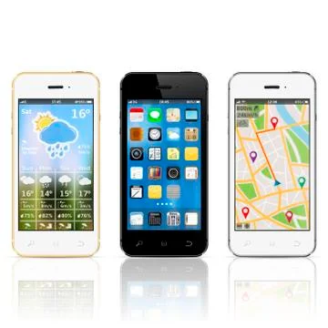 Modern smartphones with widgets on screens Stock Illustration