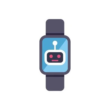 Modern smartwatch displaying a chatbot interface icon, representing the integ Stock Illustration