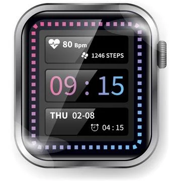 Modern Smartwatch Face with Multicolor Gradient Time Display and Fitness Me.. Stock Illustration