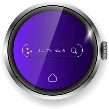 Modern Smartwatch User Interface With AI Chat Search On Purple Gradient Scree Ilustración de archivo