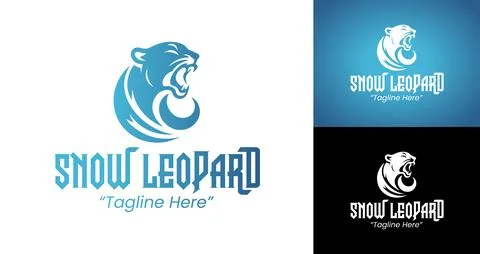 Modern Snow Leopard Logo Design with Fierce Expression in Blue Tones Stock-Illustration