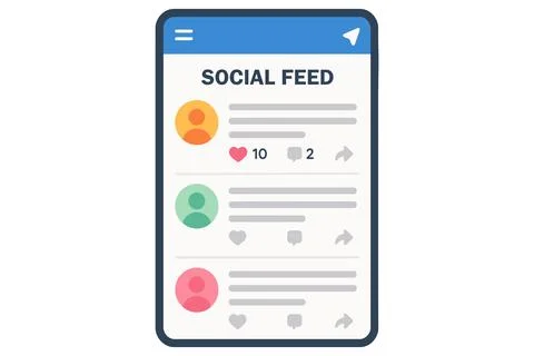 Modern social media feed displayed on a smartphone screen Stock Illustration