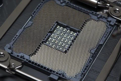 Modern socket for central processor unit CPU on motherboard 写真素材