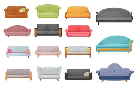 Modern sofa, classic or retro couch cartoon vector Ilustração Stock