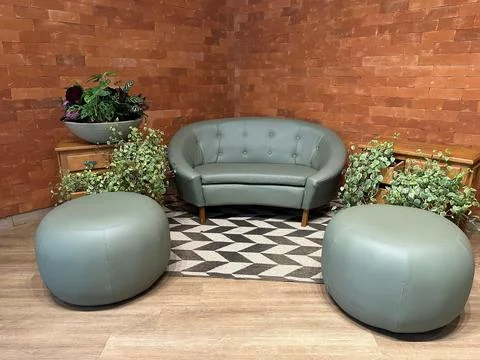 Modern sofa with decorative plants Stock Photos