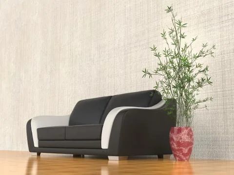 Modern sofa with plant by the side Stock Illustration