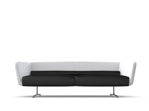 Modern sofa with white backrest and black seat cushions - 3D Render Stock Illustration