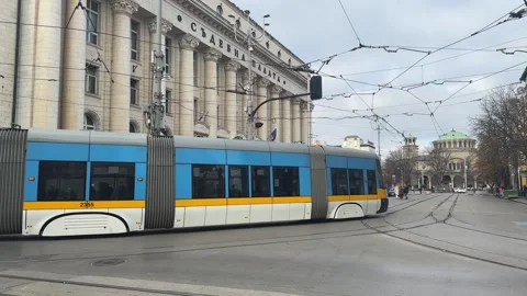 Modern Sofia Tram Passing Sofia City Court Daily Life Bulgaria Stock Footage 323924111