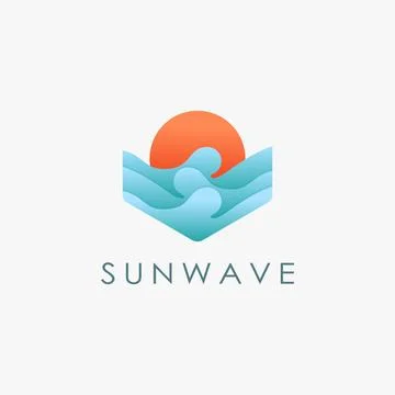 Modern soft gradient sun, moon and wave logo, beach, sea, tropic, travel vector Stock Illustration