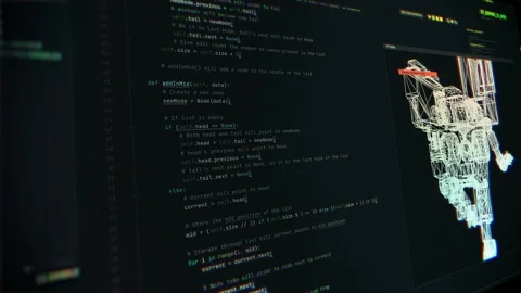 Modern Software Connects To Electronic Robot With Digital Development Scripts Stock Footage 287489932