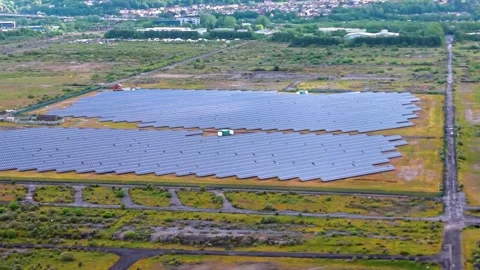 Modern Solar Panel Array on Flat Landscape. Stock Footage 335279761