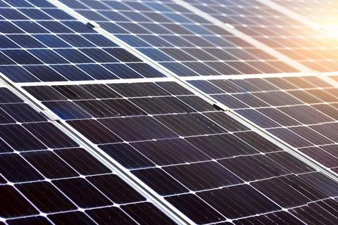 Modern solar panel array generating clean energy Stock Photos