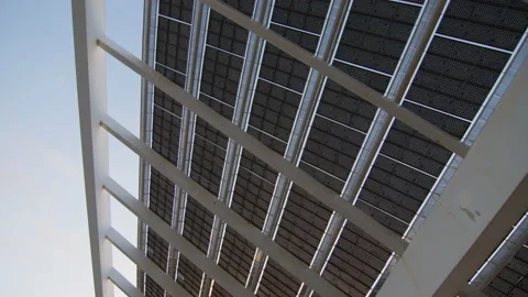 Modern solar panel with a design structure filmed from below Stock Footage 220646176