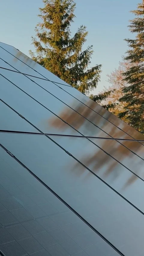 Modern solar panels on rooftop of private house producing energy Video stock 335858937