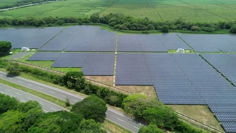 Modern solar power station creating renewable electricity Stock Footage 306971018