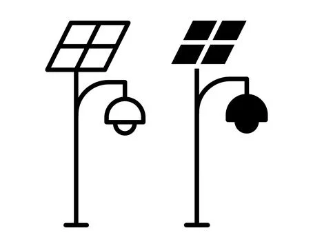 Modern Solar Street Light with Panel and Hanging Lamp Design Elements Illustrazione stock