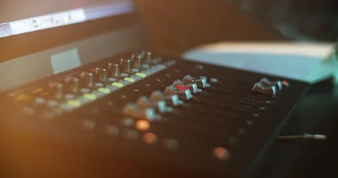 Modern sound mixer near computer in recording studio Stock Footage 249911684