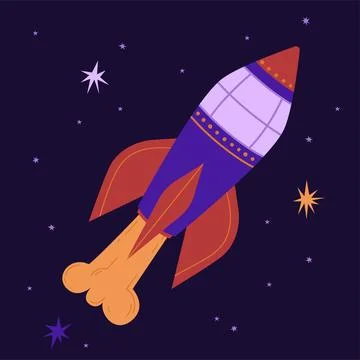 Modern space rocket on the background of the starry sky vector illustration.  Stock Illustration