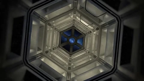 Modern Space Station Corridor With Lights Turning On Animation. 스톡 동영상 335028392