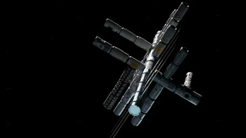A modern space station in orbit of the earth. the concept of exploring the wo Stock-Footage 220293293