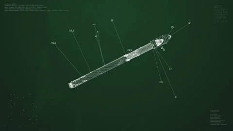 Modern Spaceship Model UI Screen. Space Object HUD Animation Stock Footage 200591936