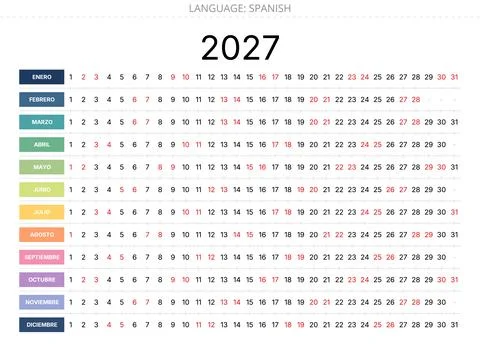 Modern spanish 2027 planner for Spain linear calendar layout Ilustração Stock